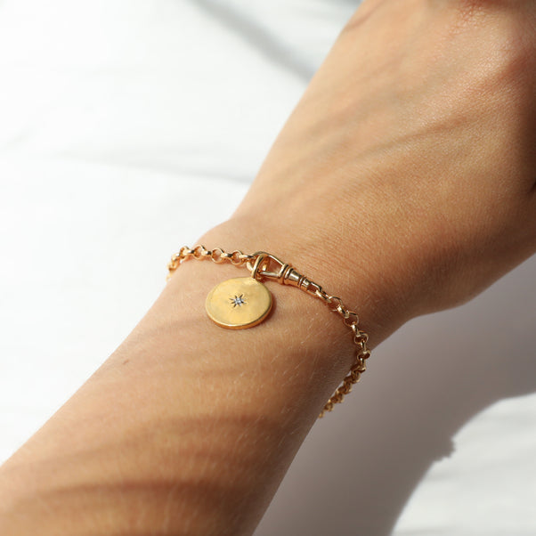 Carrie Elizabeth Albert Chain with diamond star set coin charm