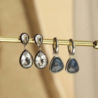  Blue Sapphire Drop Hoop Earrings