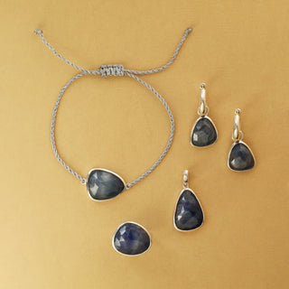 Silver hoops with Sapphire drop