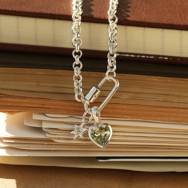 Carrie Elizabeth Sterling Silver Star and Heart Charm in Green Amethyst