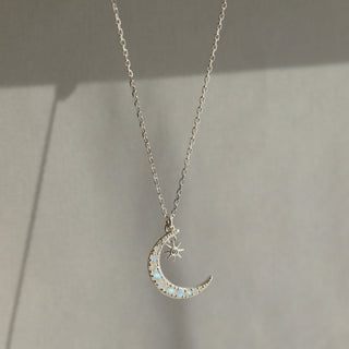 Moonstone & Diamond Crescent Moon Necklace
