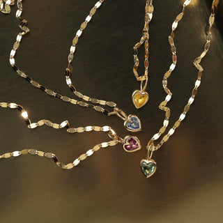 blue sapphire heart charm necklace