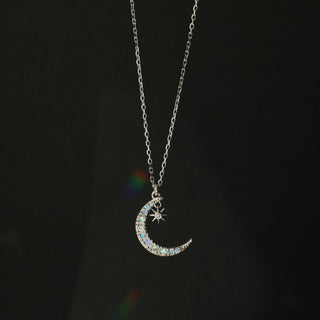 Moonstone & Diamond Crescent Moon Necklace