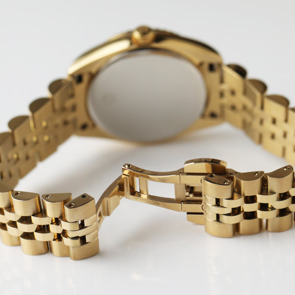 Carrie Elizabeth Gold and chocolate Watch, with 5 link strap