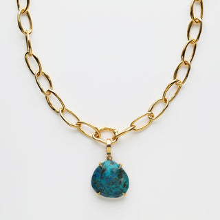 Azurite Ocean Pendant on Molten Charm Holder Link Chain Necklace