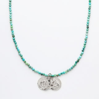 Carrie Elizabeth Turquoise beaded Necklace with silver coins