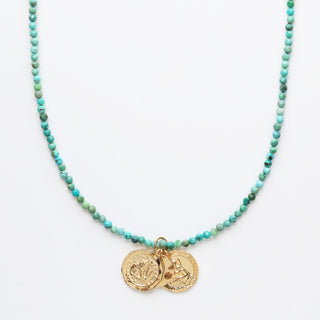 Carrie Elizabeth Turquoise beaded Necklace with Gold coins