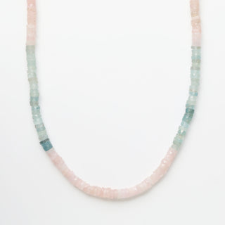 Carrie Elizabeth Rainbow Aqua Quartz Faceted Tyre Beaded Necklace