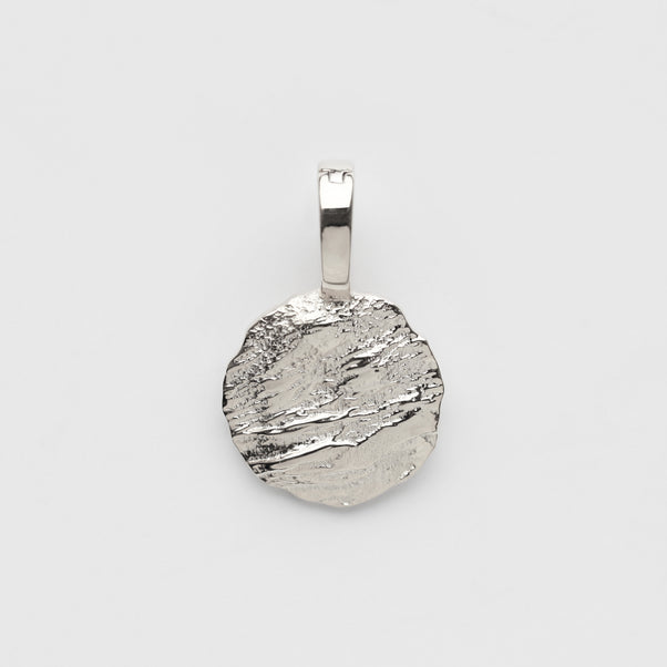 molten texture coin pendant silver