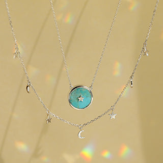 Silver Carrie Elizabeth Moon and sky necklace set