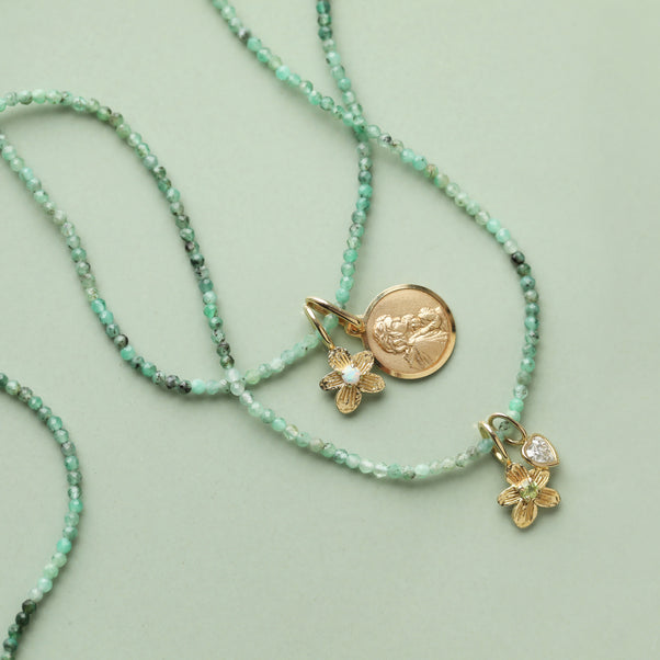Emerald Faceted Beaded Necklace with charms