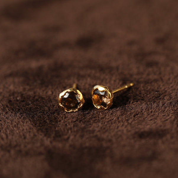 Gold Smokey Quartz Stud Earrings