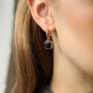 Carrie Elizabeth Smokey Quartz Ascher Cut Drop Hoop Earrings