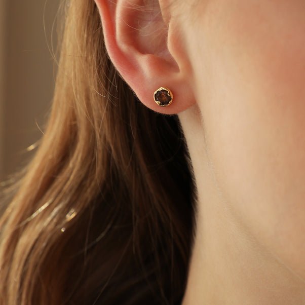 Carrie Elizabeth Smokey Quartz Molten Stud Earring