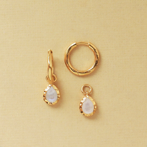 Molten Moonstone Drop Hoop Earrings