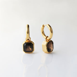 Smokey Quartz Ascher Cut Drop Hoop Earrings