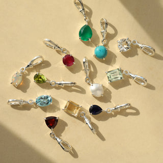Silver dog clip birthstone pendant