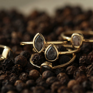 Carrie Elizabeth salt and pepper solitaire exclusive solid gold rings