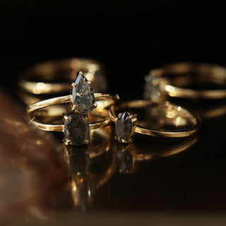 Carrie Elizabeth salt and pepper solitaire exclusive solid gold rings