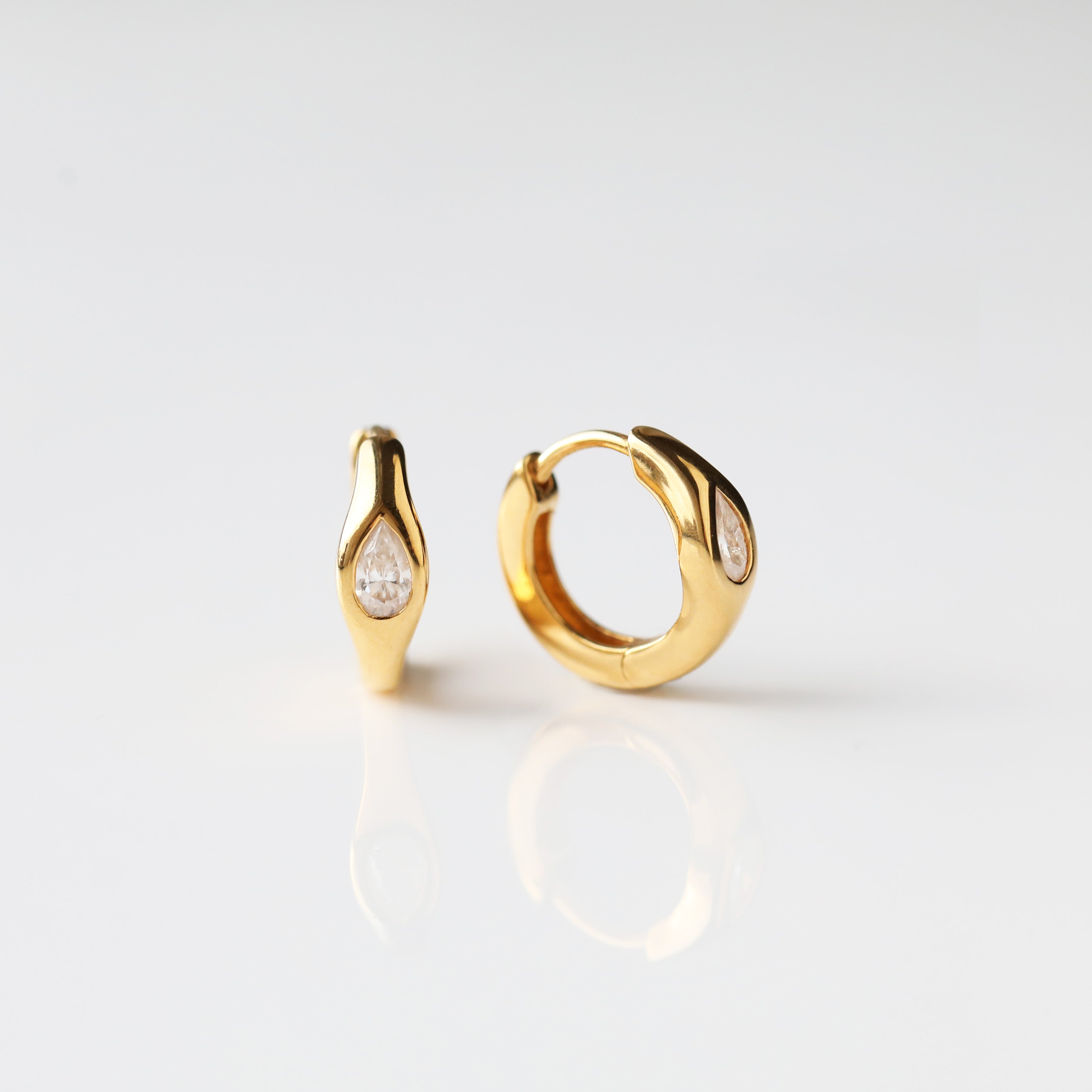 gold pear stone hoop earrings