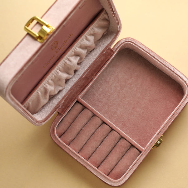 Pink plush velvet jewellery box