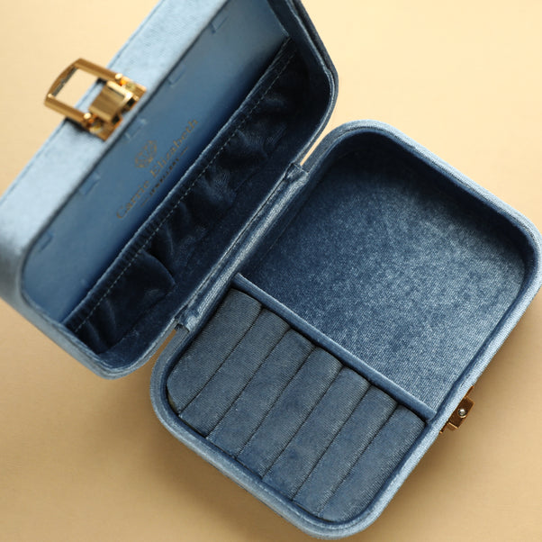Carrie Elizabeth blue velvet jewellery case