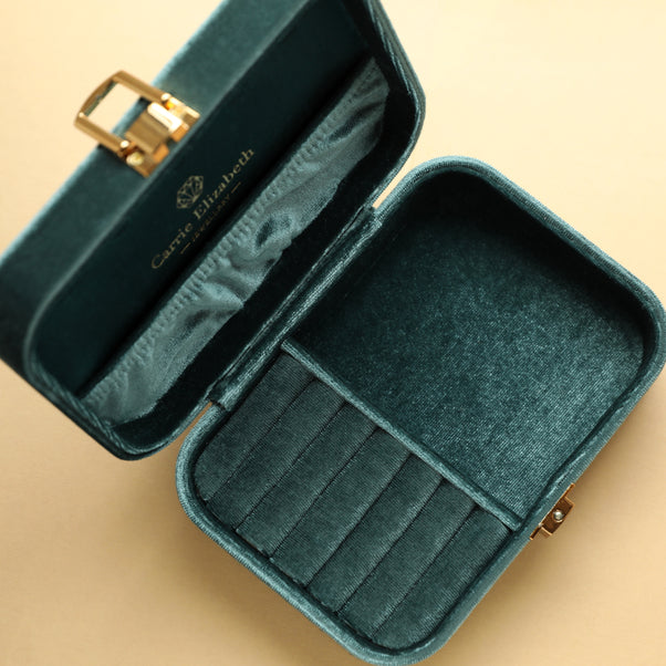 Teal velvet jewellery case with Gold clasp