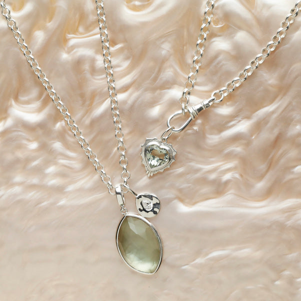 chunky green amethyst navette pendant