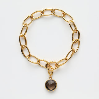 Molten Charm Holder Link Chain Bracelet with Smokey Quartz Pendant
