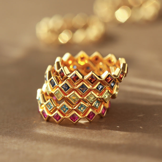 Birthstone stacking rings in Gold vermeil