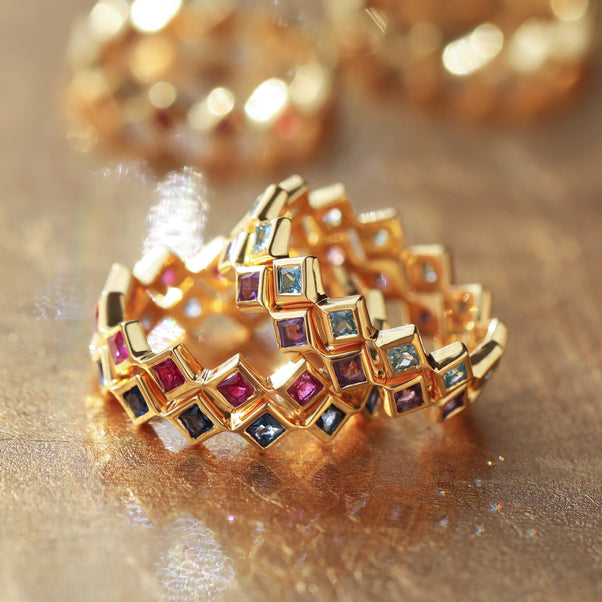 Gold vermeil stacking rings with gemstones