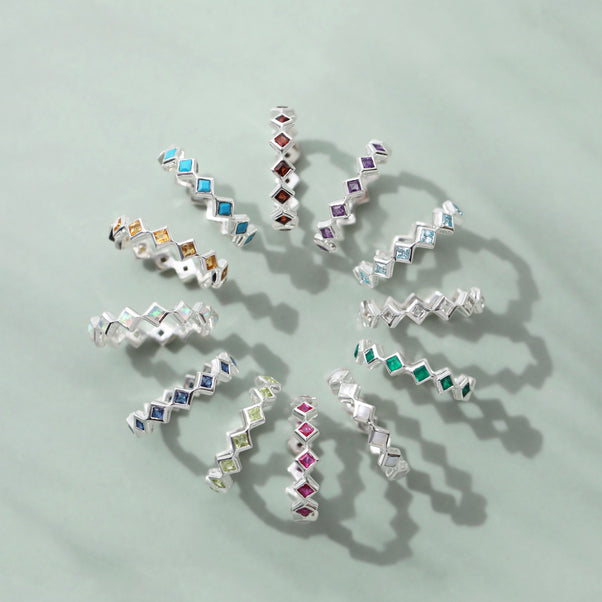 Zoe Sugg Birthstone Eternity Ring in Silver