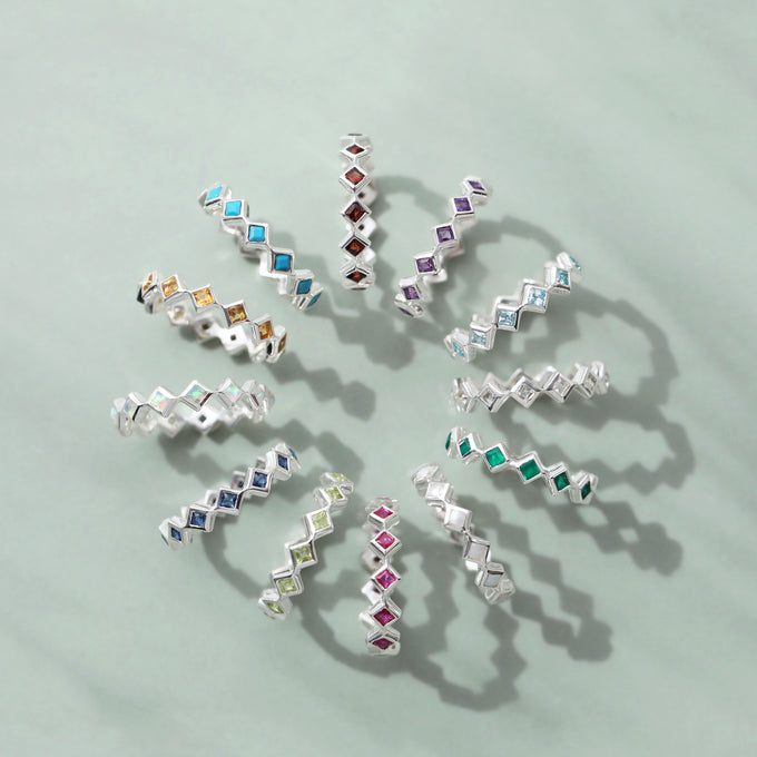 Zoe Sugg Birthstone Eternity Ring in Silver