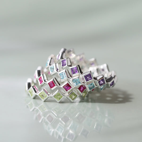 Birthstone stacking rings in Silver