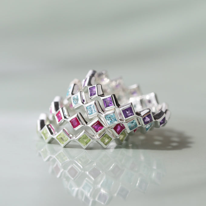 Birthstone stacking rings in Silver