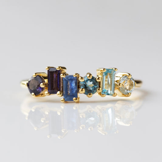 blue ombre ring in gold 