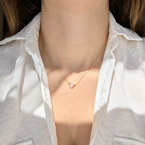 Rainbow Moonstone Triangle Necklace