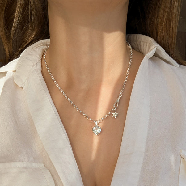 Carrie Elizabeth Sterling Silver Star and Heart Charm in Green Amethyst