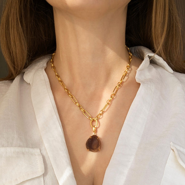 Gold Smokey Quartz Pendant