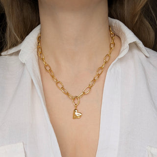 carrie elizabeth Molten Oval Link Necklace with Heartbeat Pendant