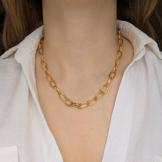 Gold Molten Oval Link Chain Necklace