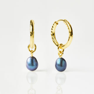 pearl drop hoop earrings in gold