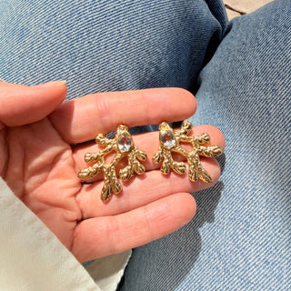 Green Amethyst Statement Coral Earrings