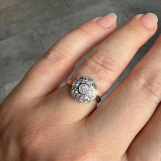 Vintage Diamond 18k Yellow Gold and Platinum Ring- UK Size M 1/2