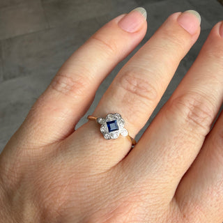 Vintage Sapphire and Diamond 18k Yellow Gold Ring- UK Size O