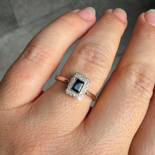 Vintage Sapphire and Diamond 18k Yellow Gold and Platinum Ring- UK Size N