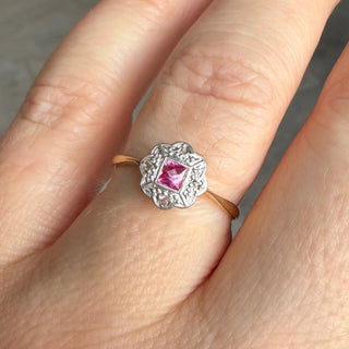 Vintage Ruby and Diamond 18k Yellow Gold Ring- UK Size L 1/2