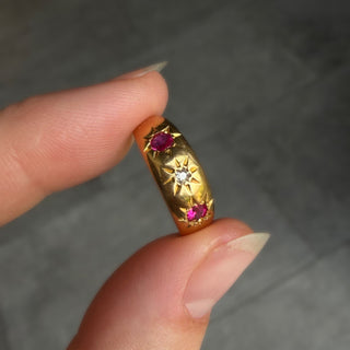 Vintage Ruby and Diamond 18k Yellow Gold Ring- UK Size N