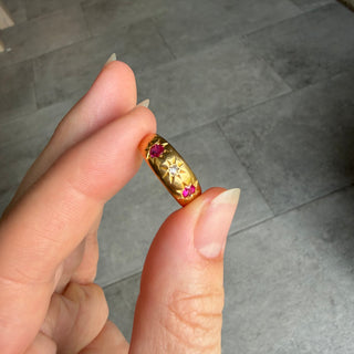Vintage Ruby and Diamond 18k Yellow Gold Ring- UK Size N