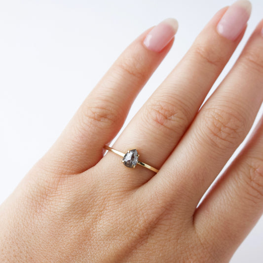 Carrie Elizabeth Pear Salt and Pepper Diamond ring